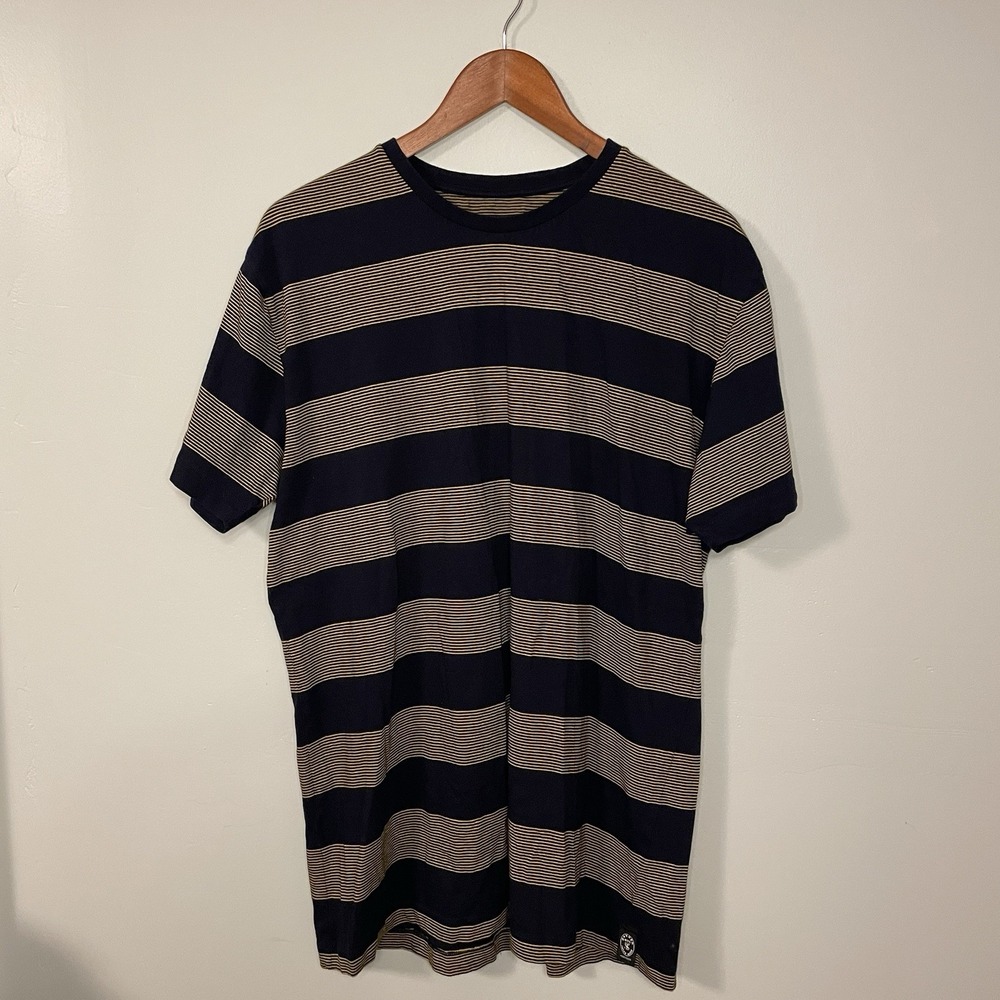 Todd Snyder Navy Yellow Striped Cotton Short Sleeve T-shirt Size XL